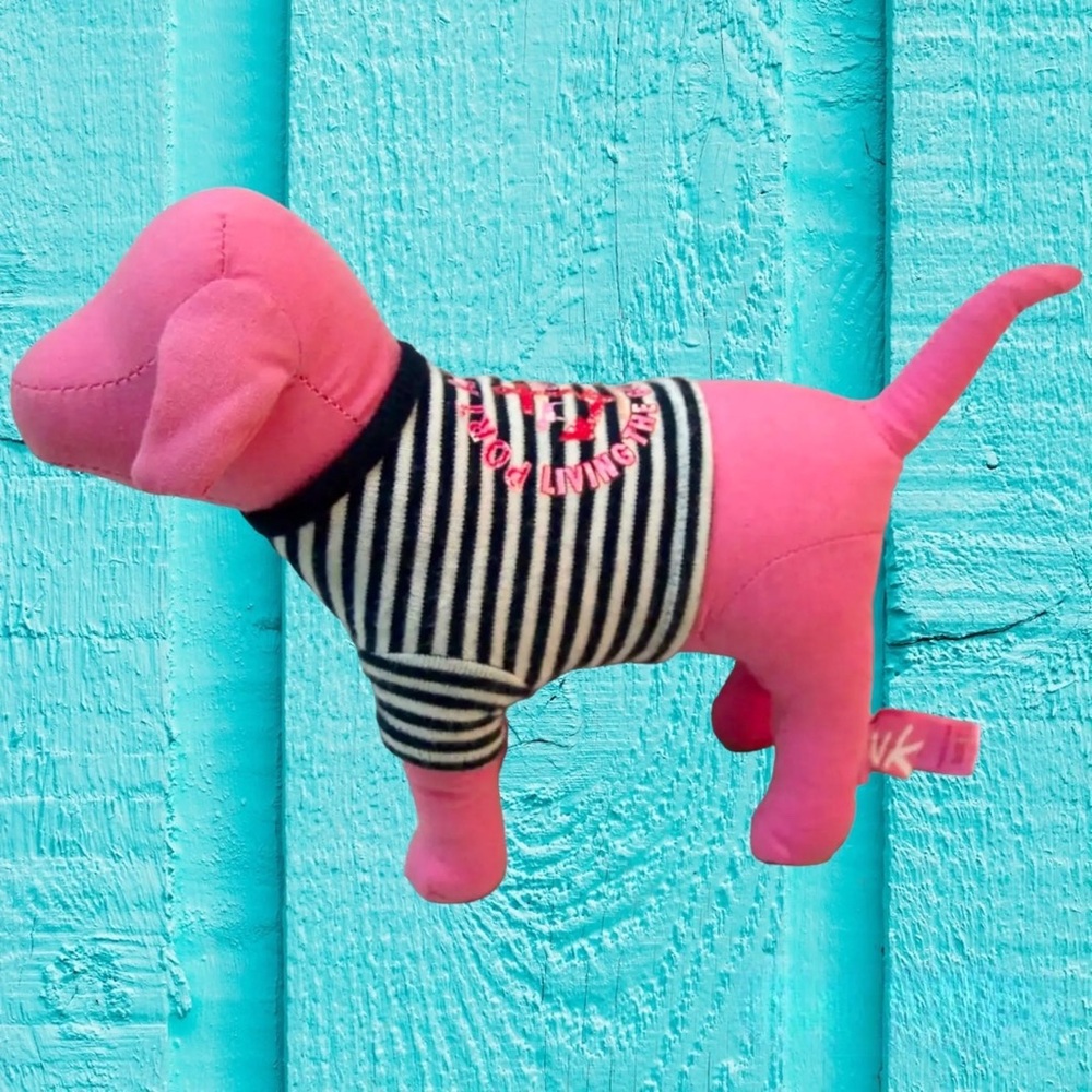 PINK Plush Dog in Black & White Striped Sweater vintage Y2K 🔥 w.tags